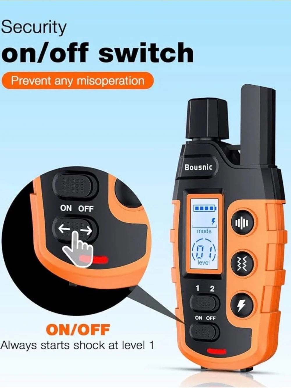 🐶 Bousnic Dog Training Collar with Remote – 3300 ft Range (Orange)